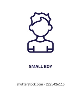 ícono de niño pequeño de la colección de personas. Pequeño chico lineal delgado, pequeño ícono de contorno aislado en fondo blanco. Signo de niño pequeño vector de línea, símbolo para web y móvil