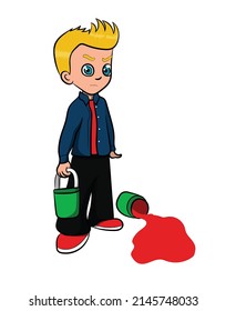 Small Boy Love To Paint Cartoon Character	
