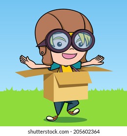 Small boy playing vector illustration.