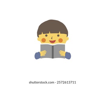 A small boy is reading a book.