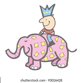 Small boy riding a pink elephant