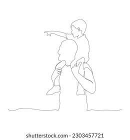 Small boy is sitting his father's shoulder continuous line drawing  Fatherhood concept line art  Happy Father's Day line art  father   son line art 