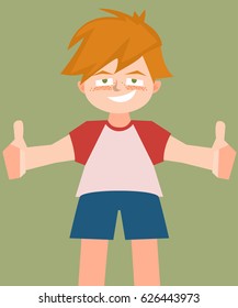 small boy with thumbs up vector cartoon