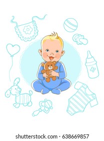 small boy with toys. vector