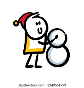 Small boy in warm winter clothes making snowman and balls  Vector illustration season games outdoor 