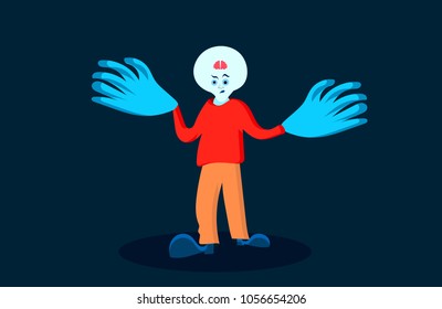 Small brain man with enormously large hands, handsy behavior