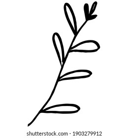 Pequeña rama Sale del arte de la línea vectorial. Símbolo decorativo, ilustración vectorial. La decoración es luminosa. Diseño de vectores