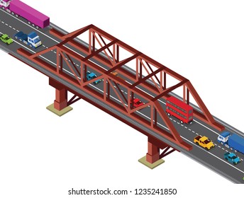 Small Bridge with traffic Isometric view