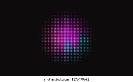 Small bright circles on a dark background. Vivid gradient. Neon colors. Abstract geometric background. Vector illustration. Geometric shapes Wallpaper for print, advertising, social media 