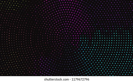 Small bright circles on a dark background. Vivid gradient. Neon colors. Abstract geometric background. Vector illustration. Geometric shapes Wallpaper for print, advertising, social media 