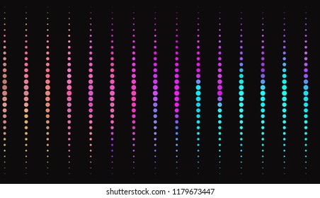 Small bright circles on a dark background. Vivid gradient. Neon colors. Abstract geometric background. Vector illustration. Geometric shapes Wallpaper for print, advertising, social media 
