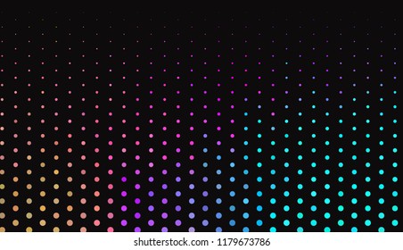 Small bright circles on a dark background. Vivid gradient. Neon colors. Abstract geometric background. Vector illustration. Geometric shapes Wallpaper for print, advertising, social media 