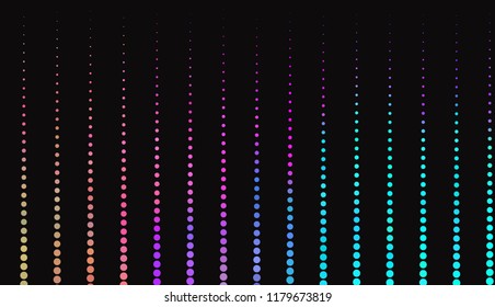 Small bright circles on a dark background. Vivid gradient. Neon colors. Abstract geometric background. Vector illustration. Geometric shapes Wallpaper for print, advertising, social media 