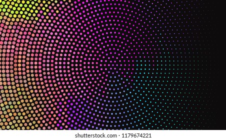 Small bright circles on a dark background. Vivid gradient. Neon colors. Abstract geometric background. Vector illustration. Geometric shapes Wallpaper for print, advertising, social media 
