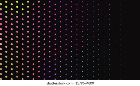 Small bright circles on a dark background. Vivid gradient. Neon colors. Abstract geometric background. Vector illustration. Geometric shapes Wallpaper for print, advertising, social media 