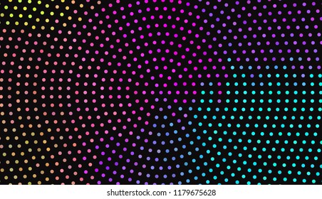 Small bright circles on a dark background. Vivid gradient. Neon colors. Abstract geometric background. Vector illustration. Geometric shapes Wallpaper for print, advertising, social media 