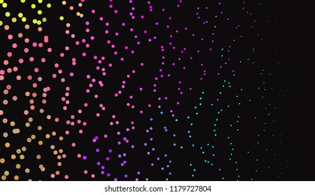 Small bright circles on a dark background. Vivid gradient. Neon colors. Abstract geometric background. Vector illustration. Geometric shapes Wallpaper for print, advertising, social media 