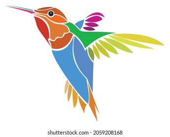 Small bright colorful of hummingbird flying. Vector illustration bird on white background.