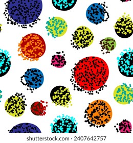 Small bright colorful multi-colored spotted circles isolated on a white background. Geometric seamless pattern. Vector simple flat graphic hand drawn illustration. Texture.