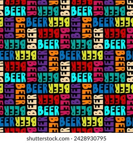Small bright colorful multi-colored words beer isolated on a black background. Cute seamless pattern. Vector simple flat graphic illustration. Texture.
