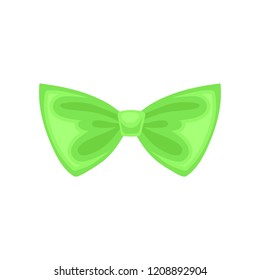 Small bright green bow. Cute butterfly tie. Decorative flat vector element for gift coupon or invitation card