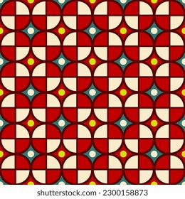 Small bright multicolored colorful squares and circles on a dark background. Geometric tiled seamless pattern. Vector simple flat graphic illustration. Texture.