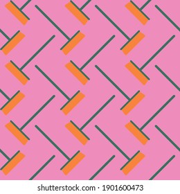 Small broom,seamless pattern on pink background.