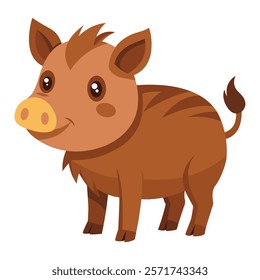 Small Brown Boar Illustration on White Background