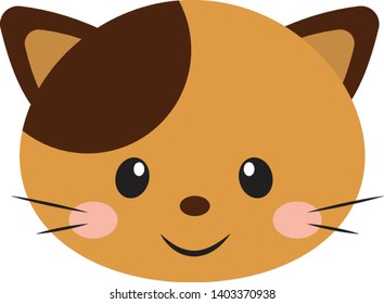 A small brown cat which is very cute with a happy smile , vector, color drawing or illustration.
