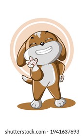 A small brown dog show him teeth with him pose cute