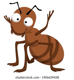 
Small brown funny cute ant with big eyes and smile