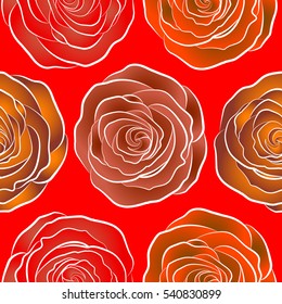 Small brown, red and orange rose flowers. Vector seamless floral pattern. Cute seamless pattern in small rose flowers.