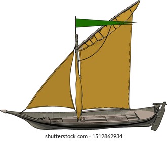 Pequeña nave marrón, ilustración, vector sobre fondo blanco.