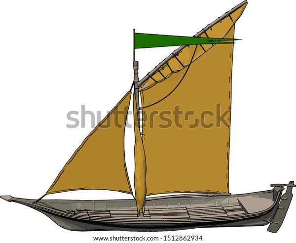 Small brown ship, illustration, vector on\
white background.