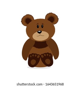 Small brown Teddy bear cartoon character, isolated object, children's vector illustration, white background