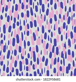 Small brush strokes simple geometric elements. Trendy flat illustration with little colorful painted elongated oval shapes, Abstract seamless pattern in minimalist style. Fashion design.