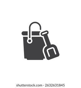 Small bucket with shovel vector icon. filled flat sign for mobile concept and web design. Sand Bucket glyph icon. Symbol, logo illustration. Vector graphics