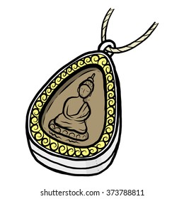 small buddha image locket / cartoon vector and illustration, hand drawn style, isolated on white background.