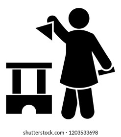Small building with female student, project making 
