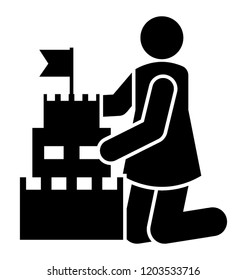 Small building having flag over there with female student, project making 