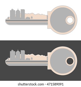 Small  building house city or community cut into a house key shape