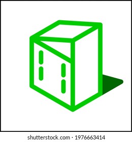 Small building icon in isometric flat design with green color and shape of a shadow.