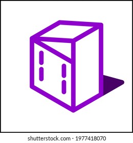 Small building icon in isometric flat design with purple color and shape of a shadow.