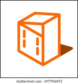Small building icon in isometric flat design with orange color and shape of a shadow.