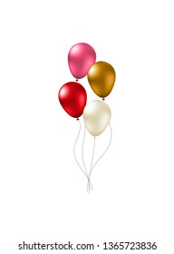 Small bunch of colorful helium balloons with glossy smooth surface isolated on white background.