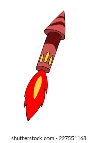 Small Burning Red Rocket Flying high up to the Sky.