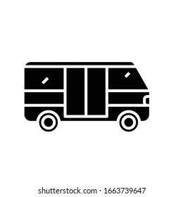 Icono negro de bus pequeño, ilustración conceptual, símbolo plano vectorial, signo de glifo.