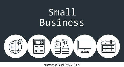 small business background concept with small business icons. Icons related earth grid, calendar, calculator, computer, window cleaner