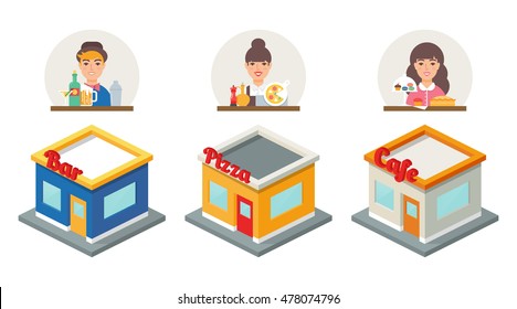 Small business - bar, pizzeria, cafe. Vector illustration