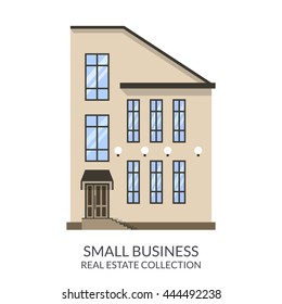 Small business building, real estate sign in flat style. Vector illustration